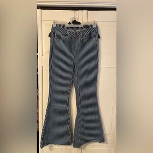 Judy Blue Navy and Cream Striped Super Flare Jeans